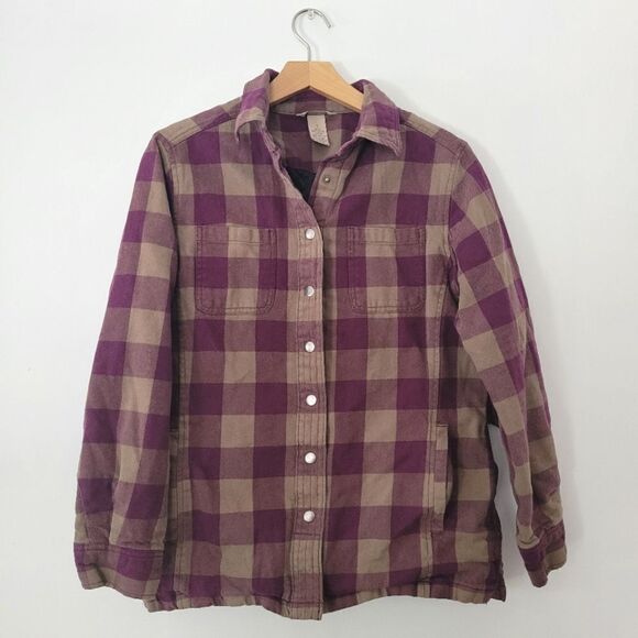 Duluth Trading Co Quilted Flannel Shacket Purple/Olive Snap Small Insulated - Picture 1 of 7